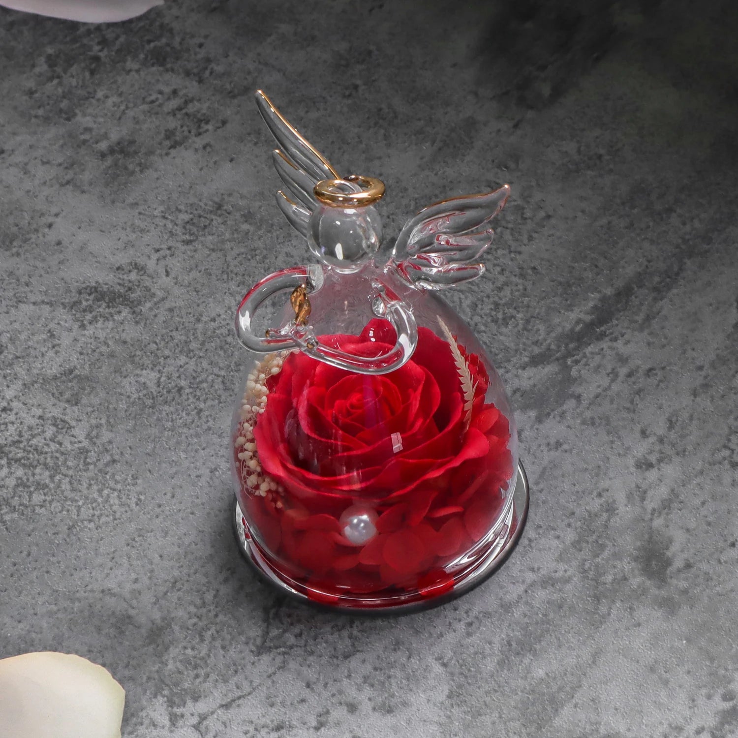 Soap Rose in Angel Glass Dome - Eternal Flower Gift