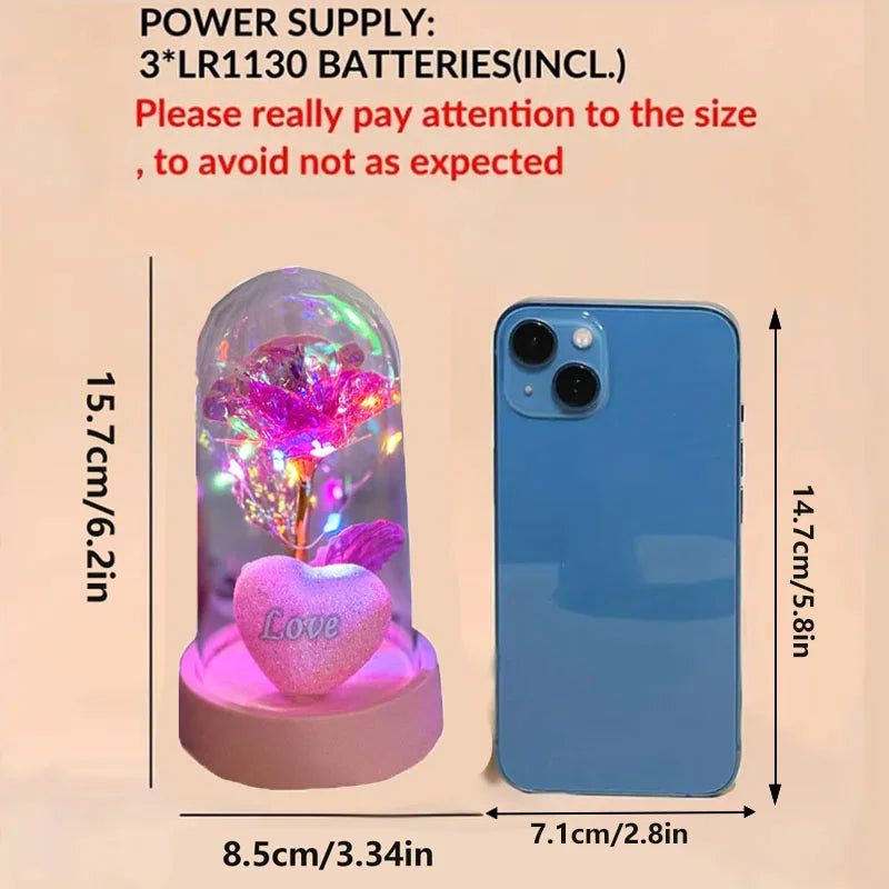 LED Rose in Dome with heart - Glowing Valentine's & Mother's Day Gift