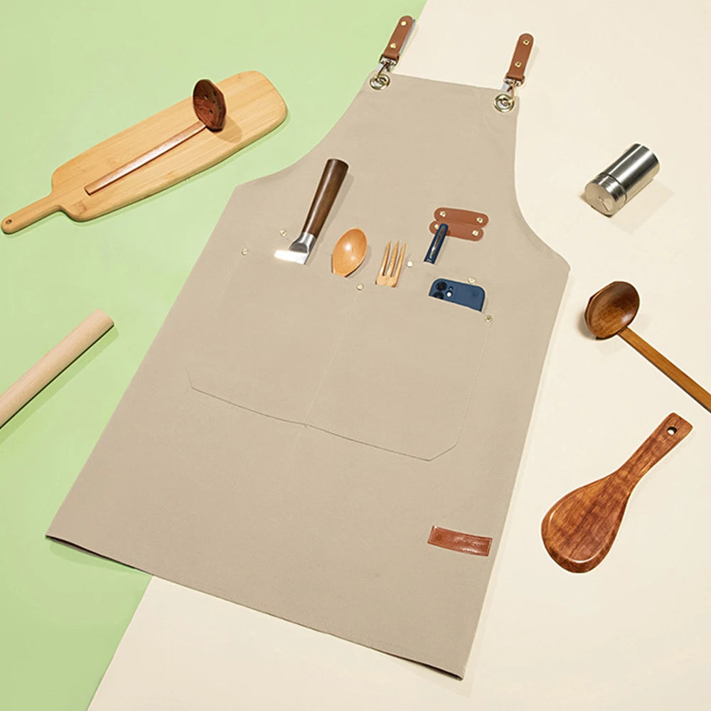 Canvas Kitchen Apron with Pockets for men and women – Waterproof & Oil-Proof