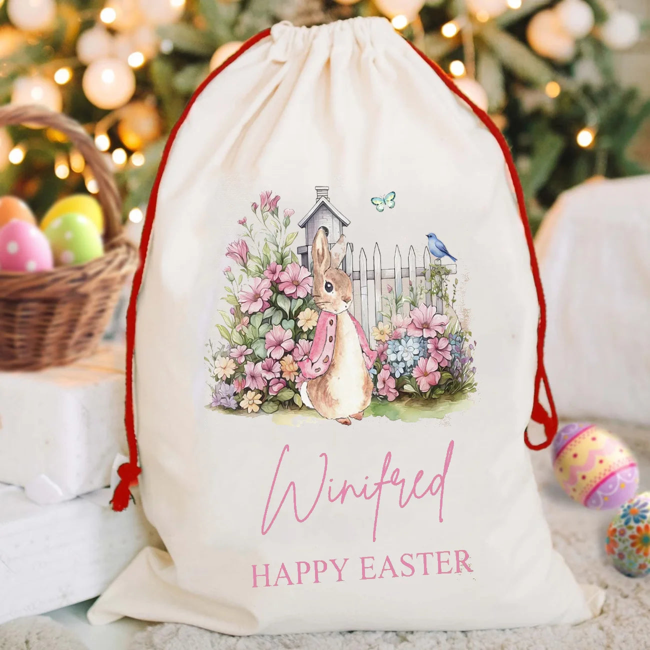 Personalized Easter Bunny Basket - Custom Name Easter Bag for Kids | Reusable Easter Egg Hunt Tote