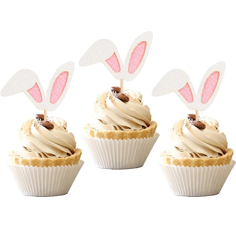 Easter Bunny Ears Cake Toppers - 12 Pack Cute Rabbit Cupcake Picks