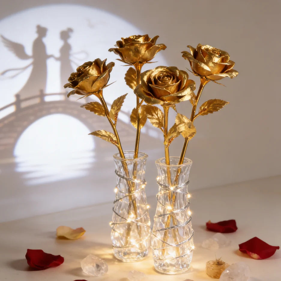 Valentine's Day Creative Gift 24K Foil Plated Rose Red Gold Rose Last Forever Love Wedding Decoration Mother's Day Birthday Gift