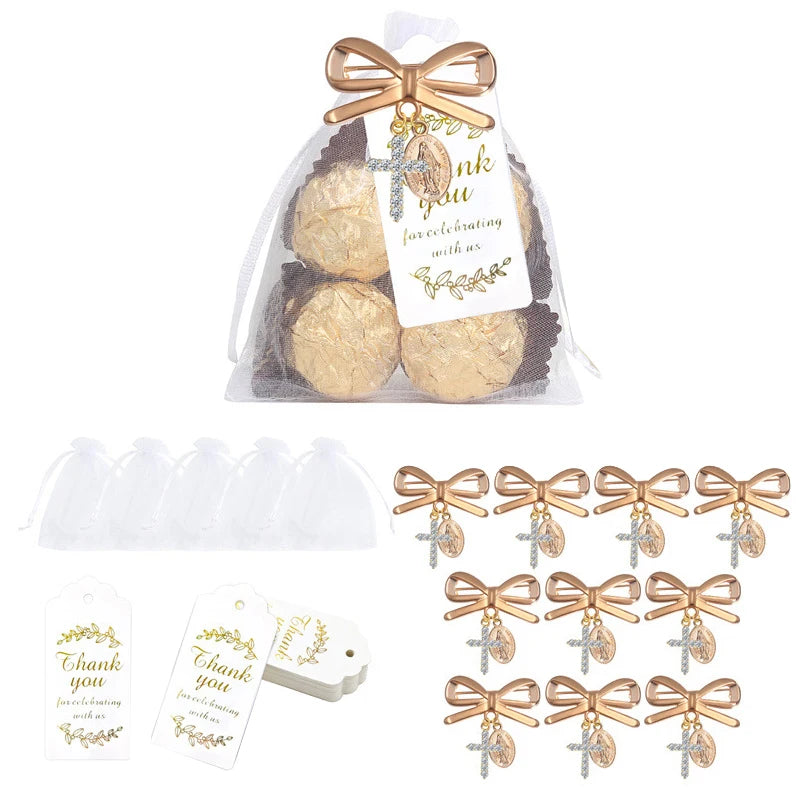 Wedding Favors Gold Bow Brooch Gift Set with Thank You Cards