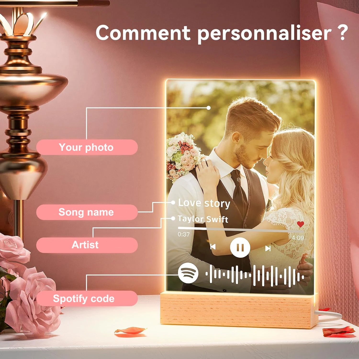 Custom Valentine's Day Gifts Song Plaque Personalized Lamp With Photo Custom couple Romantic Birthday Gift Acrylic Frame