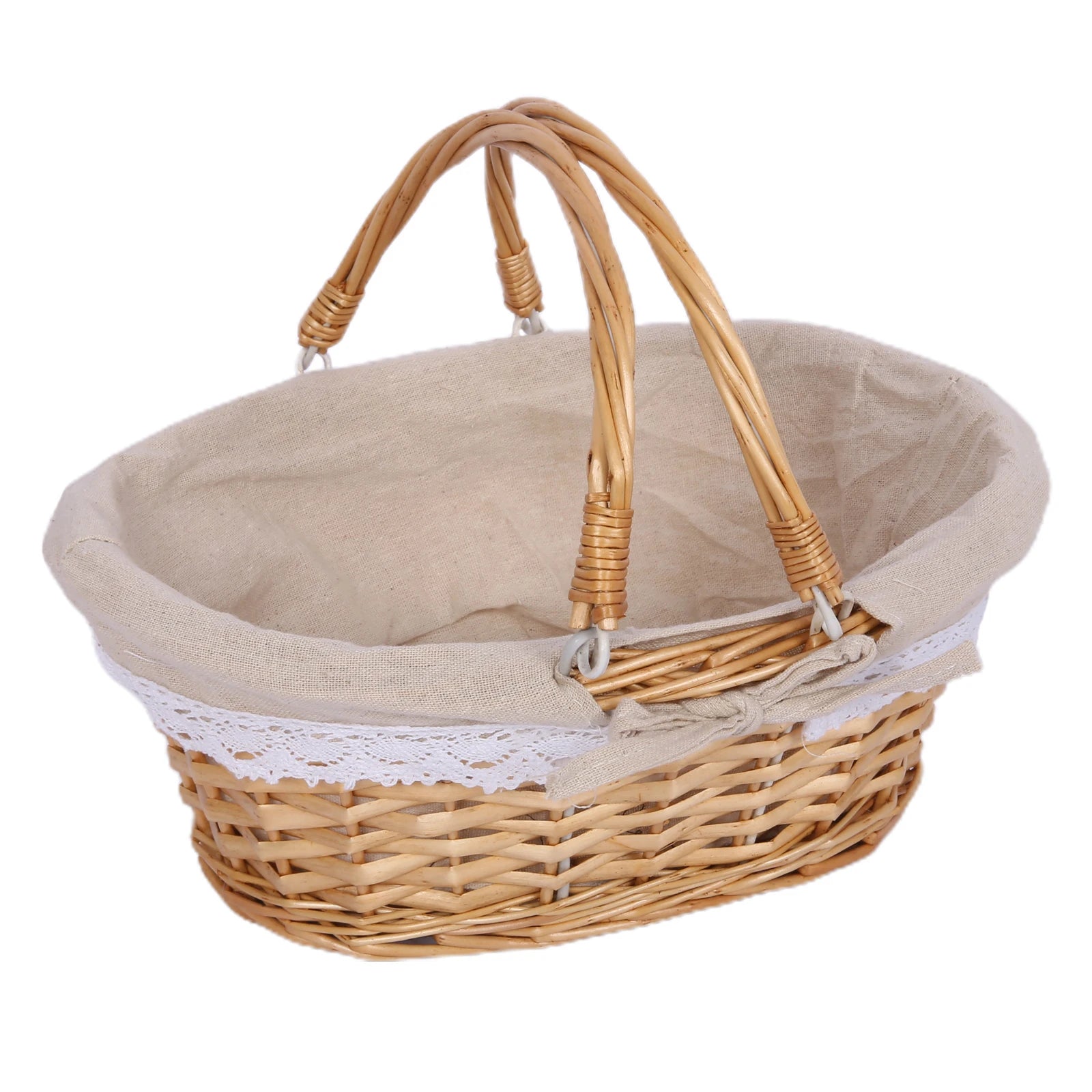 Woven Rattan Easter Basket with Folding Handle - Eco-Friendly Picnic & Gift Basket