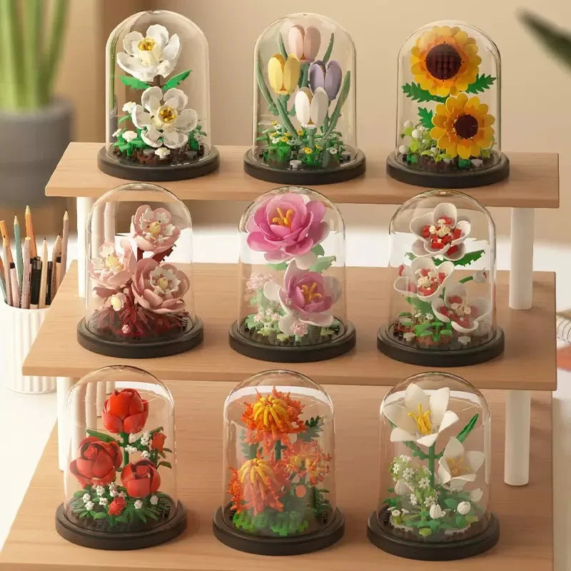 2026 Valentine's Day Gift Handmade Assembly of Building Blocks Flowers Roses Couple Gift Birthday Desktop Decoration Ornament