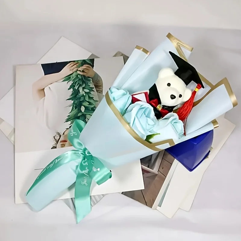 Graduation PhD Bear Gift Bouquet with Roses & Sunflowers - graduation gift ideas