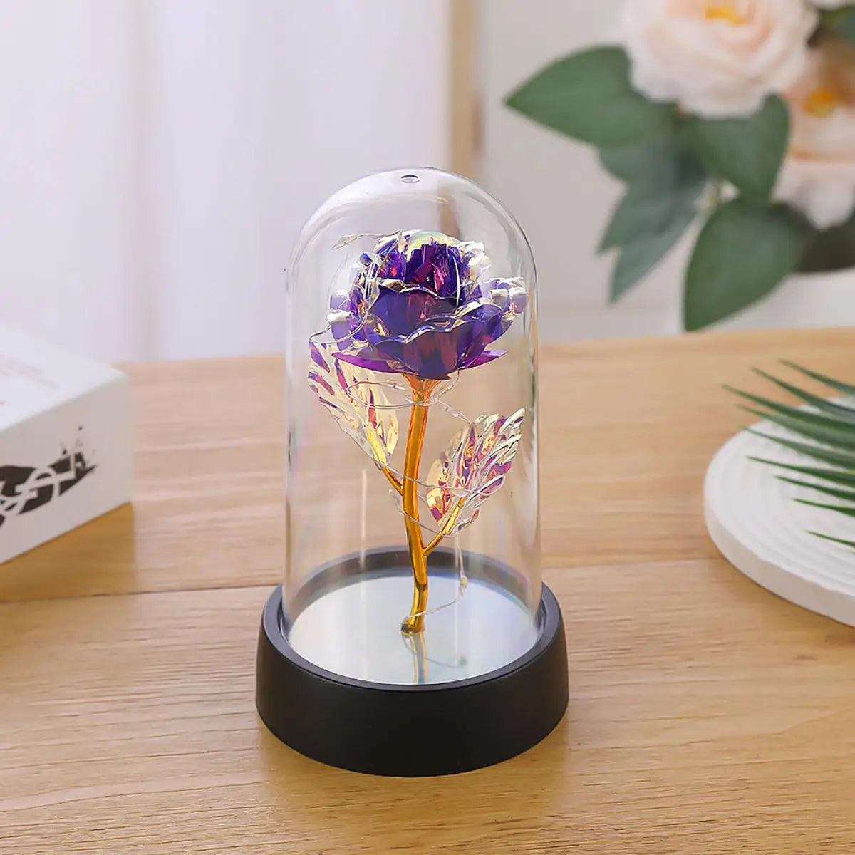Eternal Rose in Glass Dome with LED Light - Mother's Day & Christmas Gift