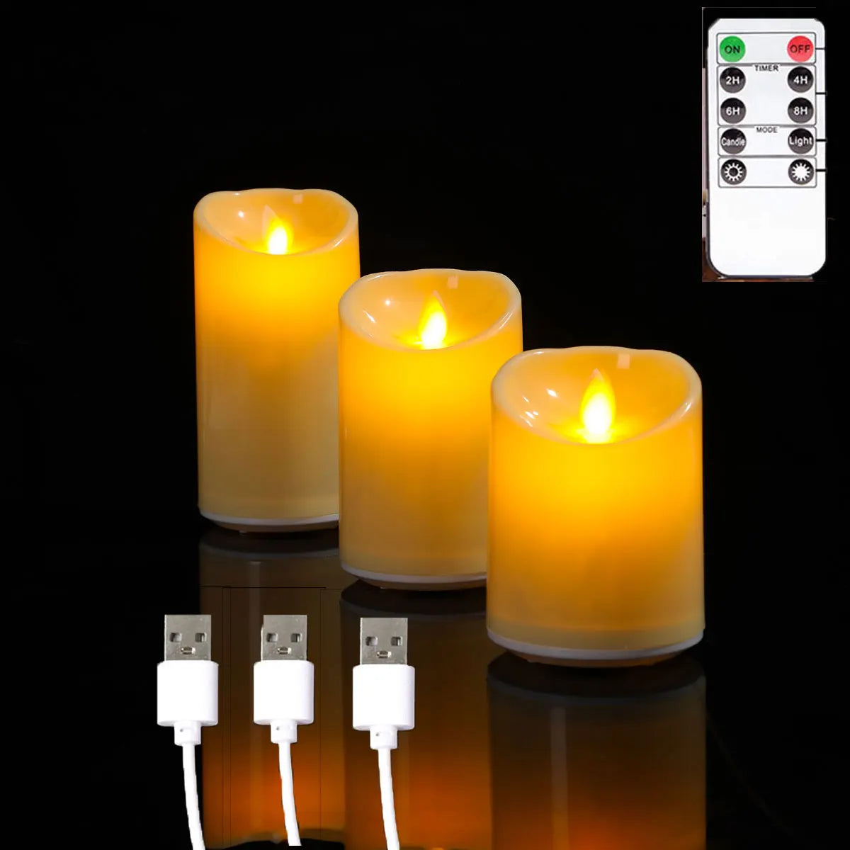 1 or 3 Pieces Birthday USB Charge Remote Control LED Decorative Moving Wick Candles, 10/12.5/15 cm Rechargeable Dancing Church Candles