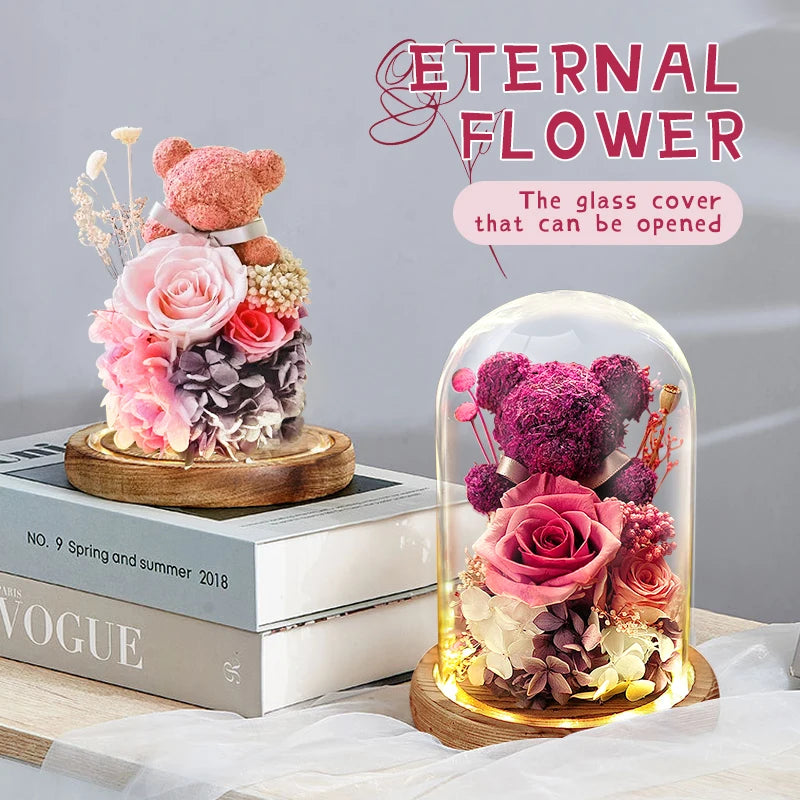 Eternal Rose in Glass Dome with LED Lights - Mother's Day or Valentine's Gift