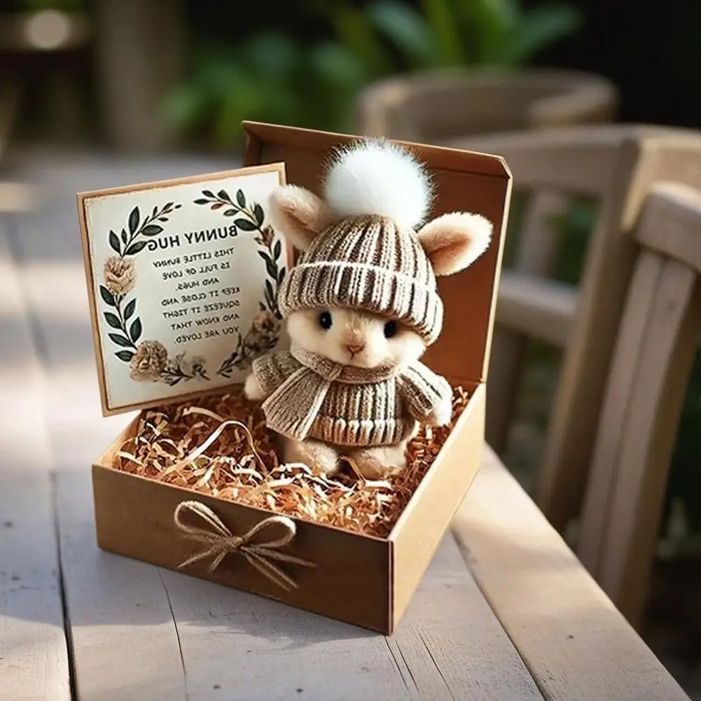 Easter Bunny Gift - Mini Plush Bunny with Knitted Hat | Cute Easter Gifts