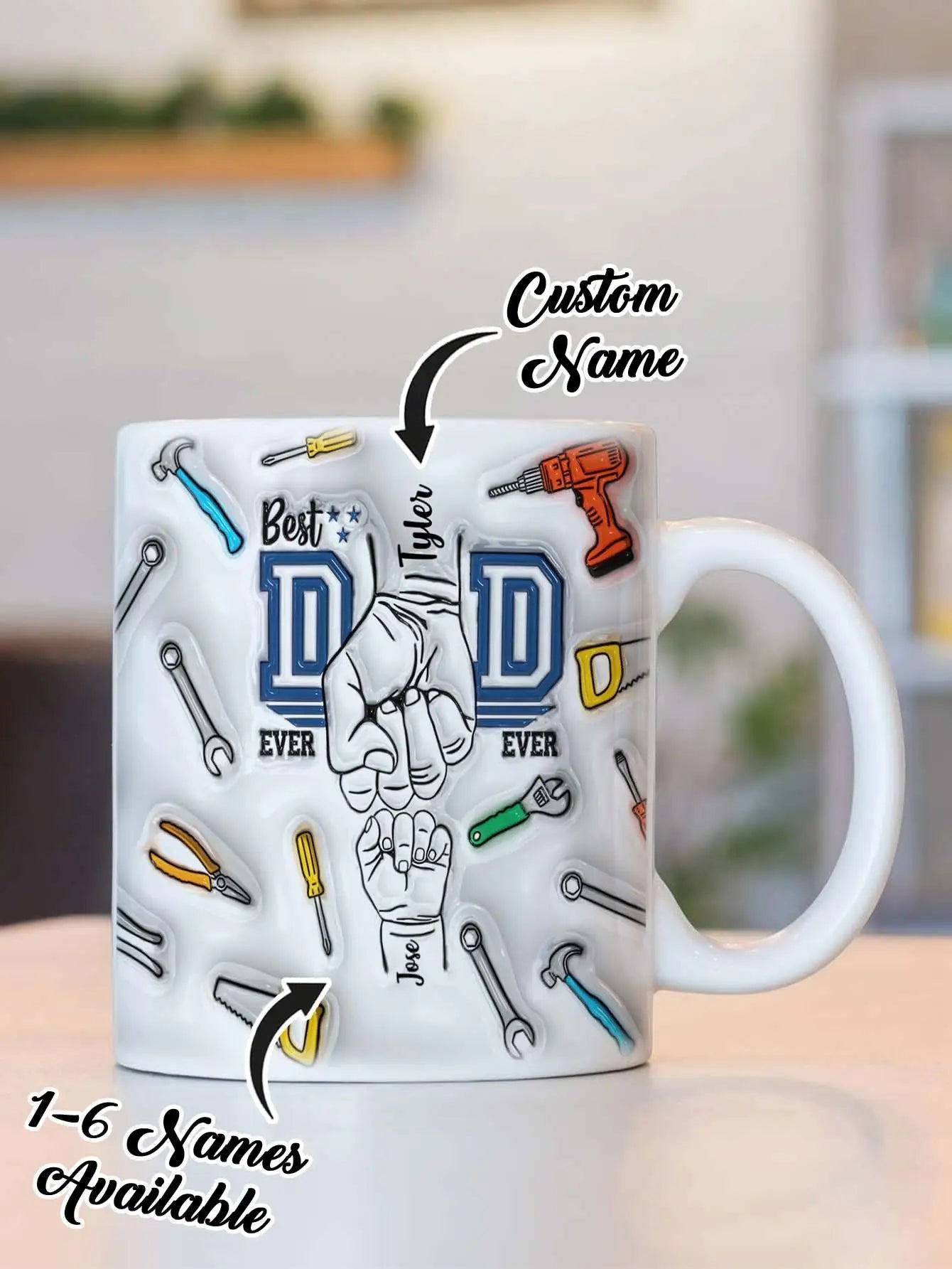Personalized Dad 11oz 3D Mug for Father's Day Custom Name Coffee Cup with 3D Text Effect8