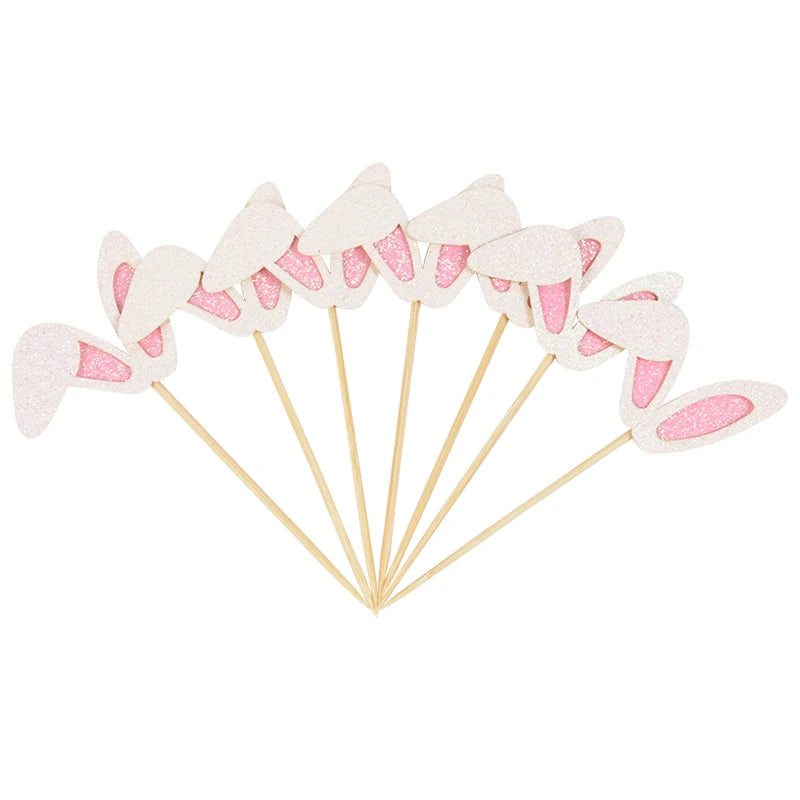 Easter Bunny Ears Cake Toppers - 12 Pack Cute Rabbit Cupcake Picks