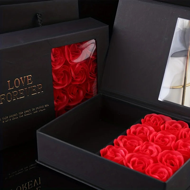Rose Jewelry Box with 12 Eternal Roses - Valentine's Romatic Day Gift Set