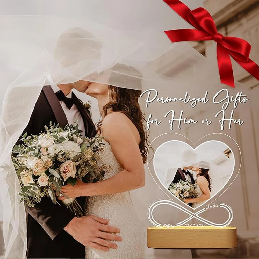 Personalized Picture Frame with LED Light - Custom Valentine's Birthday Photo Gift