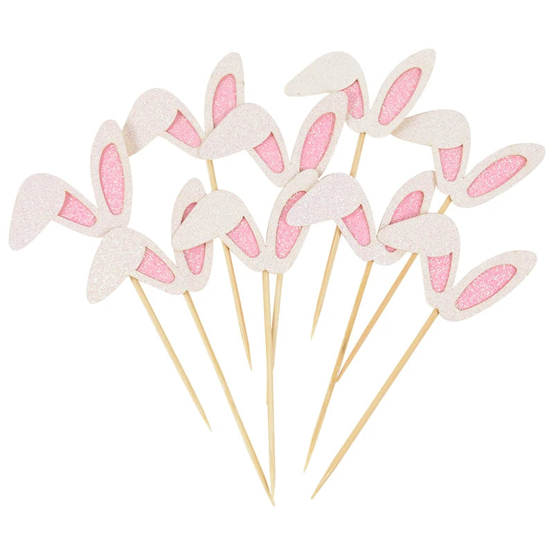 Easter Bunny Ears Cake Toppers - 12 Pack Cute Rabbit Cupcake Picks