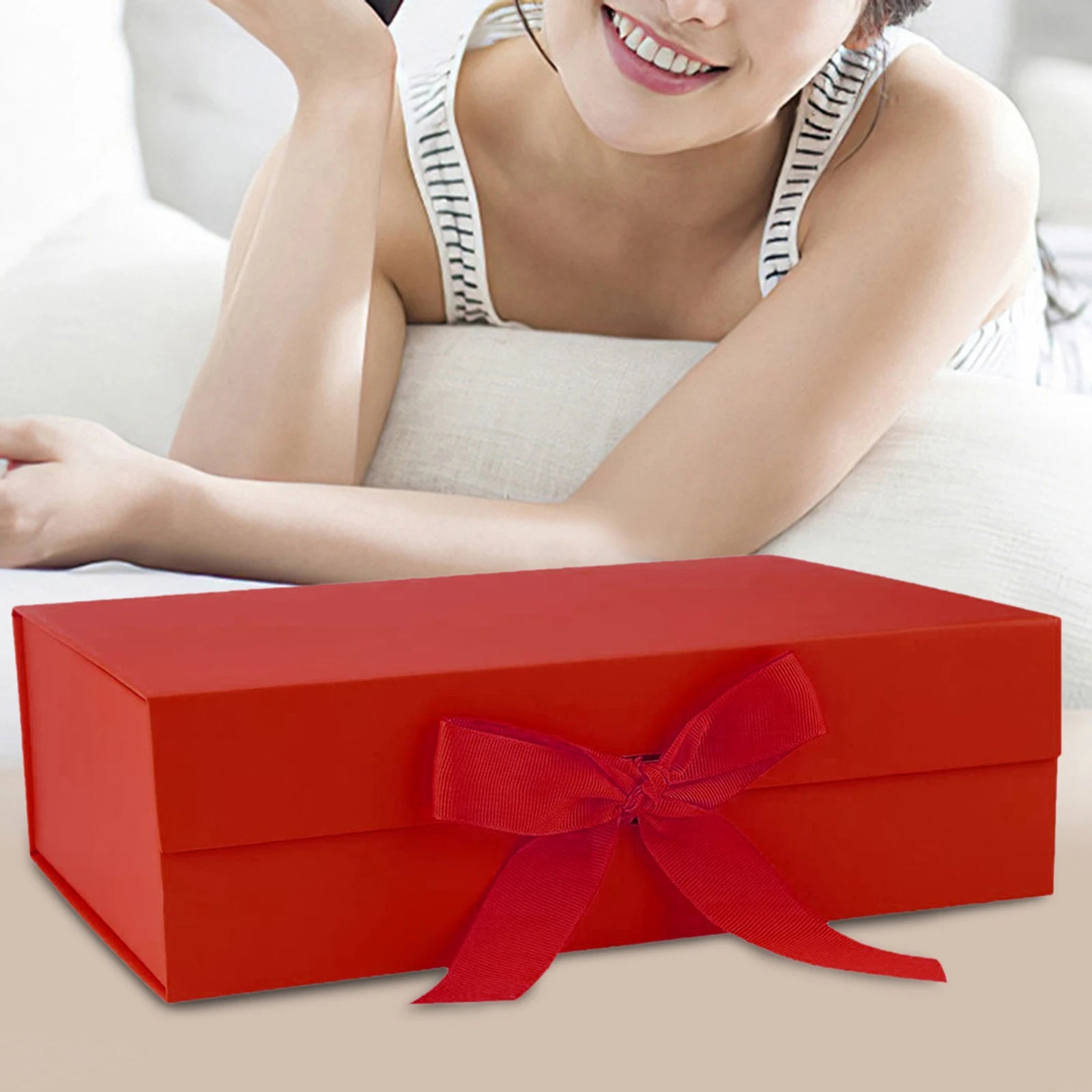 Gift Box with Ribbon - Large Reusable Box for Weddings & Special Occasions