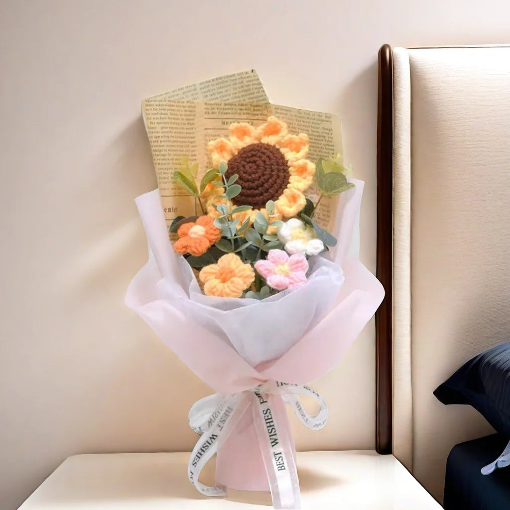 Handmade Crochet Flower Bouquet Sunflower Daisy Gift