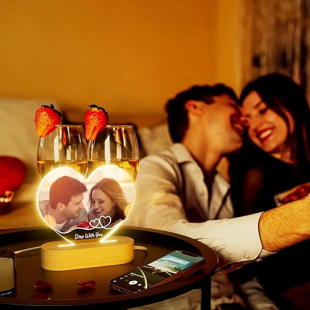 Personalized Picture Frame with LED Light - Custom Valentine's Birthday Photo Gift