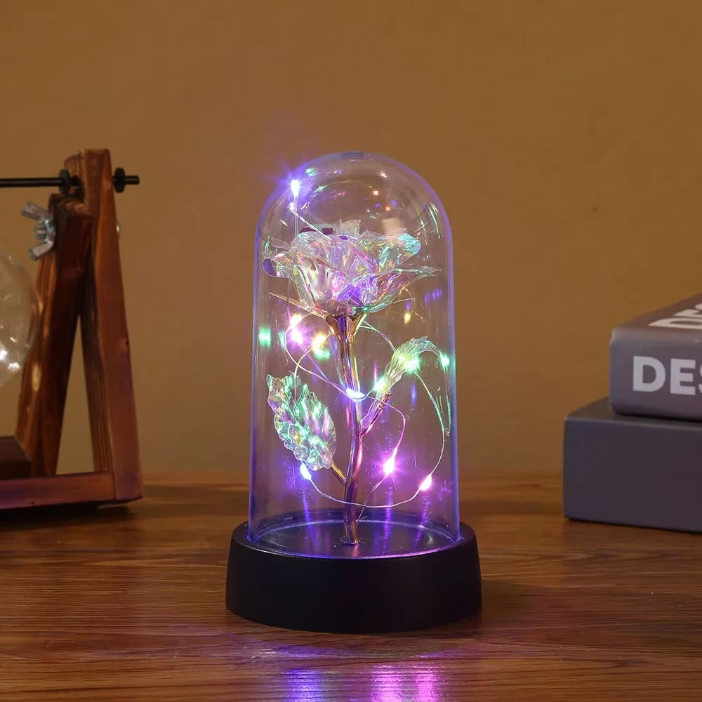 Eternal Rose in Glass Dome with LED Light - Mother's Day & Christmas Gift