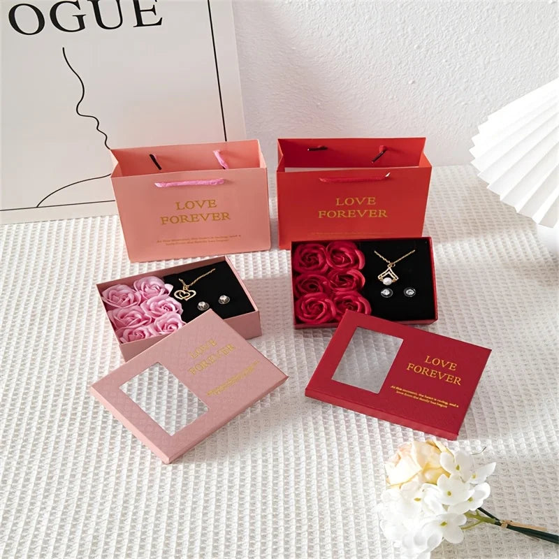 Rose Gift Box Set - 6 Roses with Window Box & Tote Bag