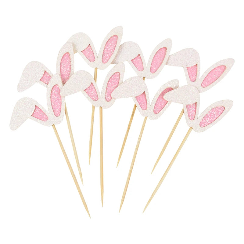 Easter Bunny Ears Cake Toppers - 12 Pack Cute Rabbit Cupcake Picks
