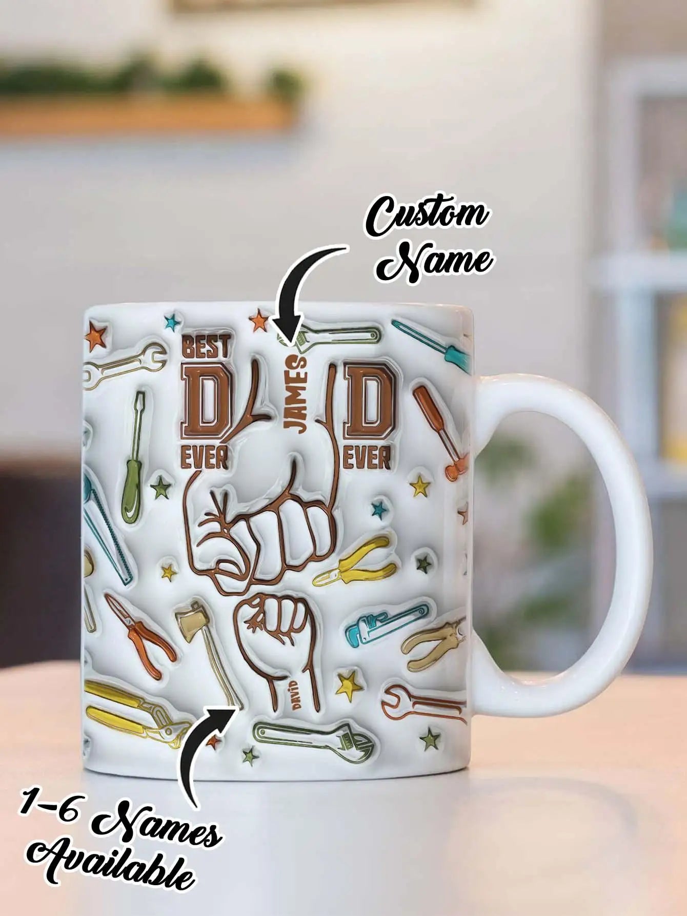 Personalized Dad 11oz 3D Mug for Father's Day Custom Name Coffee Cup with 3D Text Effect8