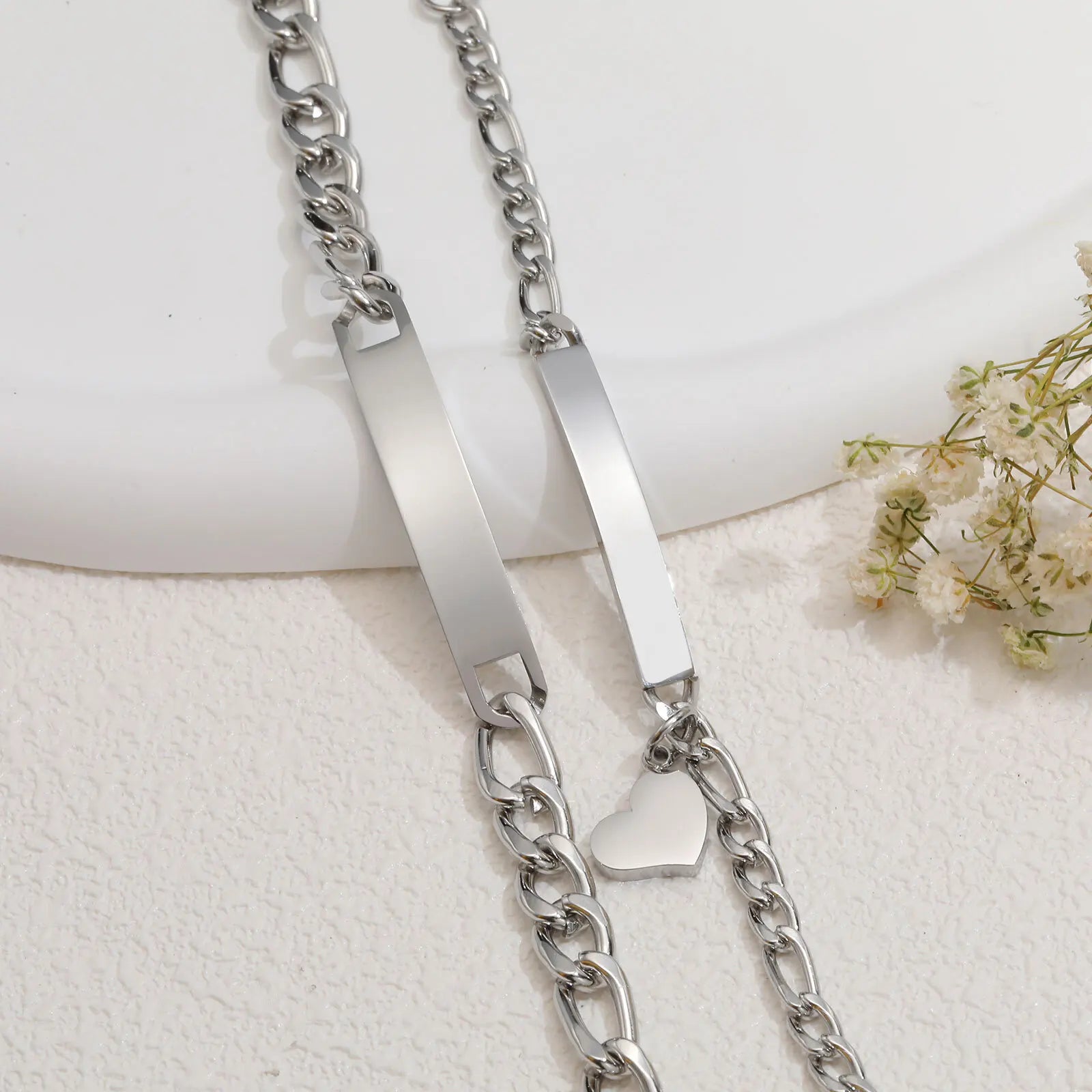 Custom Engraved Matching Couples Bracelets 2pc - Stainless and Gold Personalized Promise Bracelets