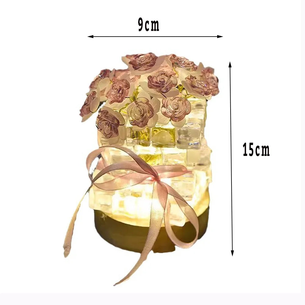 DIY Handmade Valentine's Day Birthday Gift Simulation Rose Flower Bedroom Sleeping Ice Cube Table Light Handmade Craft Decor