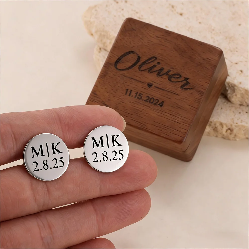 Personalized Engraved Cufflinks for Men – Monogram Initial & Date