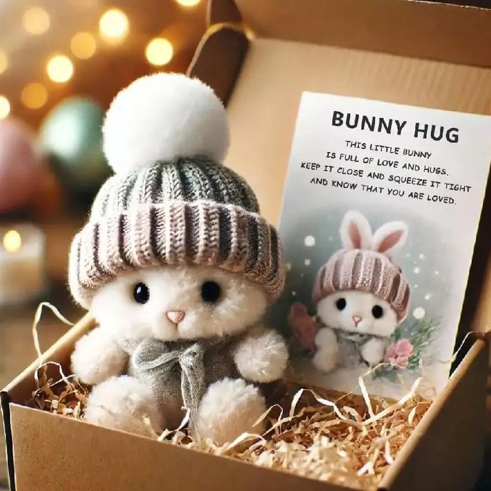 Easter Bunny Gift - Mini Plush Bunny with Knitted Hat | Cute Easter Gifts