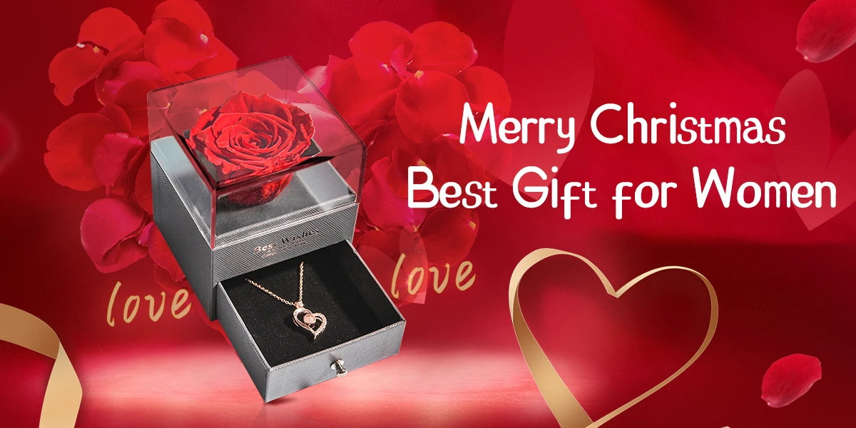Gifts for Girlfriend Unfade Flower Eternal Rose Jewelry Box 100 Languages I Love You Necklace Wedding Valentines Gift for Women