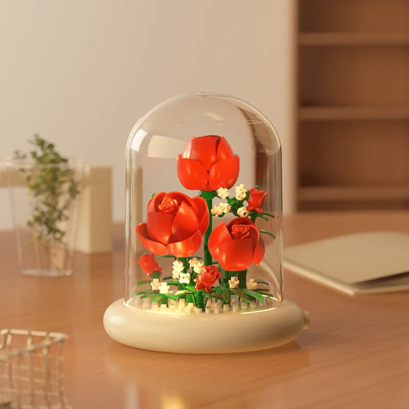 2026 Valentine's Day Gift Handmade Assembly of Building Blocks Flowers Roses Couple Gift Birthday Desktop Decoration Ornament