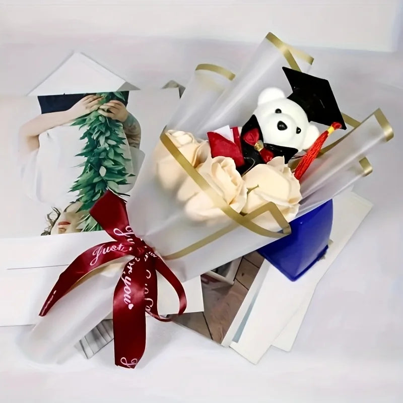 Graduation PhD Bear Gift Bouquet with Roses & Sunflowers - graduation gift ideas