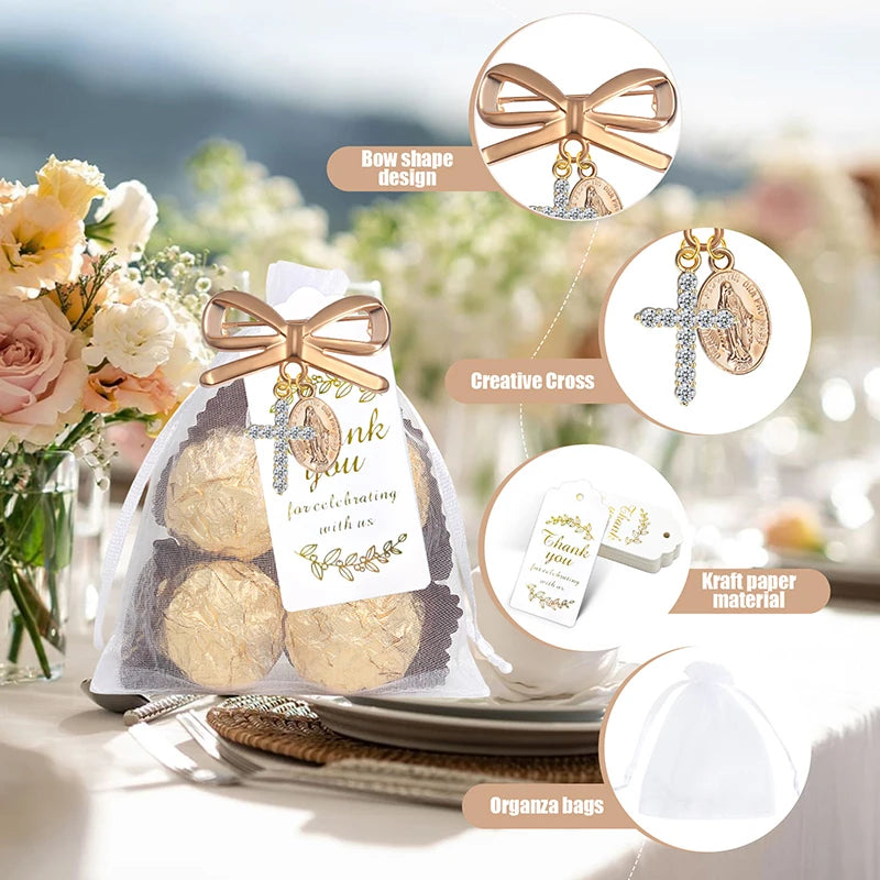 Wedding Favors Gold Bow Brooch Gift Set with Thank You Cards