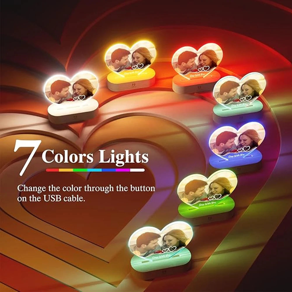 Personalized Picture Frame with LED Light - Custom Valentine's Birthday Photo Gift