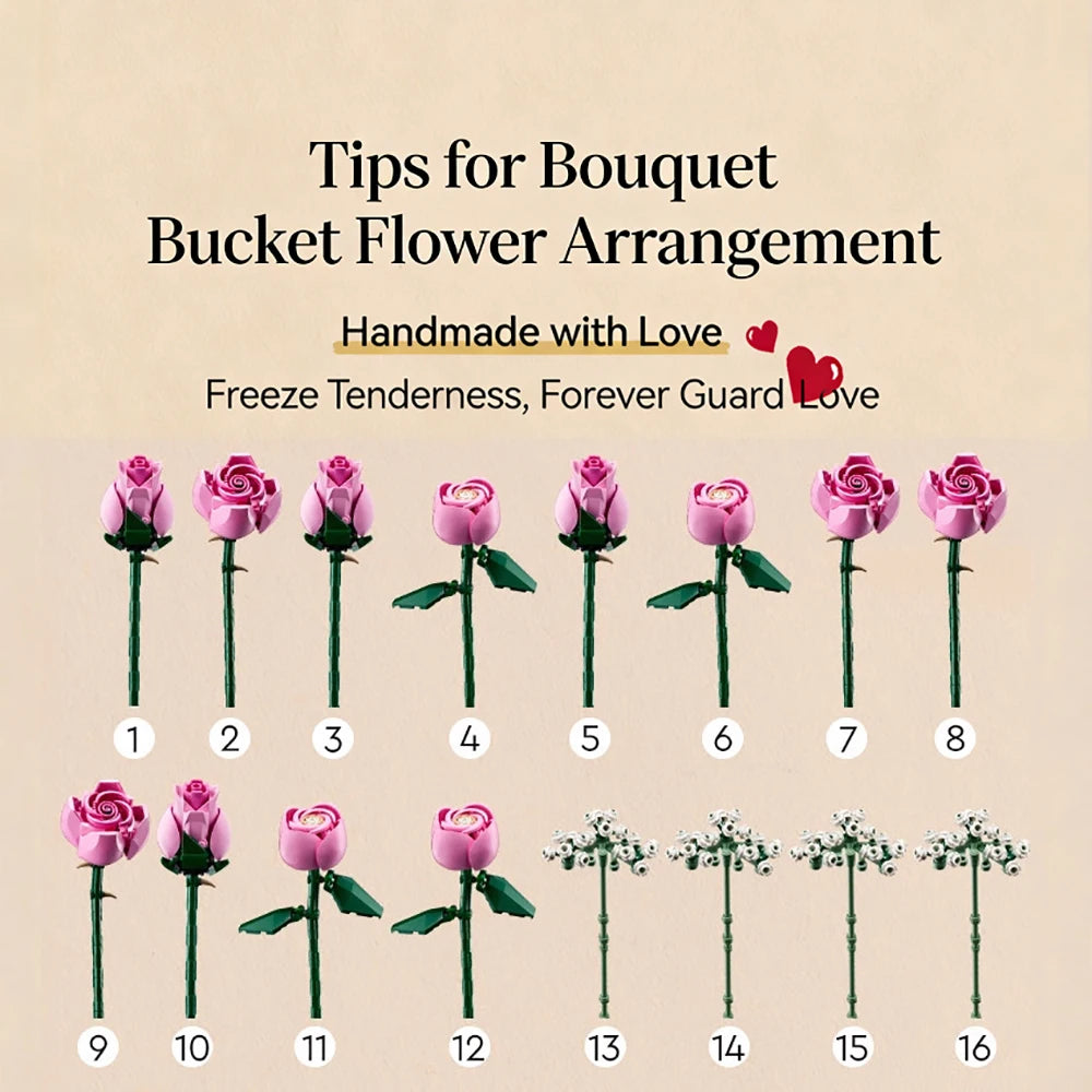 Building Block Rose Bouquet - Mother's Day & Christmas Gift Set