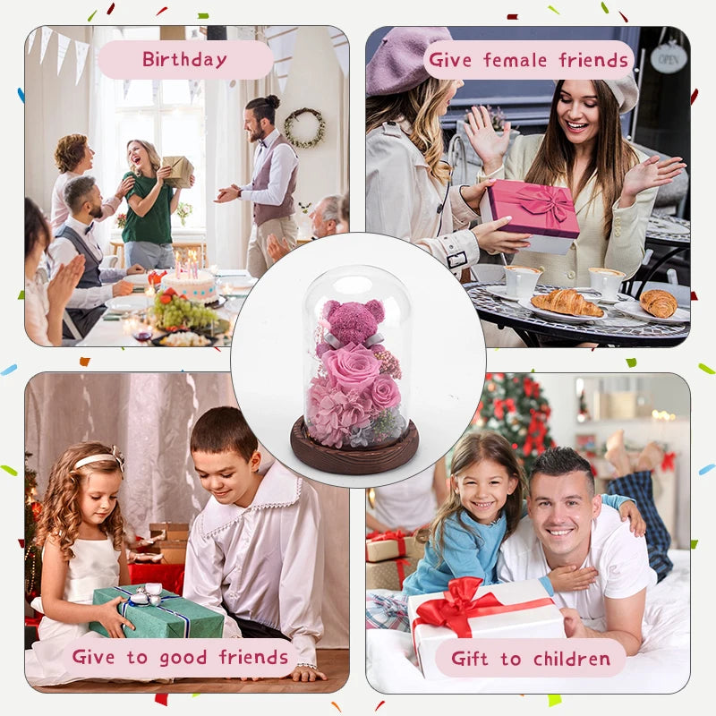 Eternal Rose in Glass Dome with LED Lights - Mother's Day or Valentine's Gift