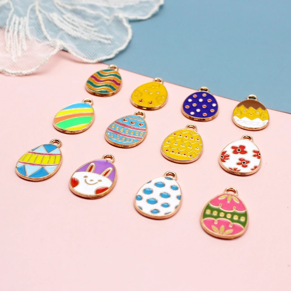Mini Easter Egg Keychain Pendants - Colorful Alloy Charms for Parties & DIY Crafts