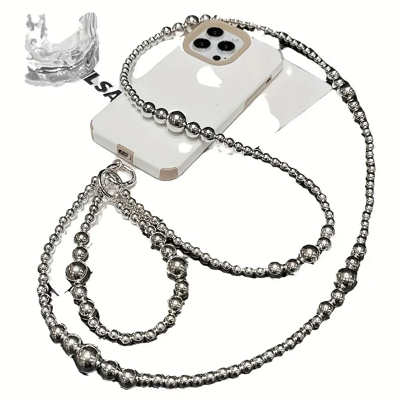 Silver Beaded Phone Charm Strap - Decorative Phone & Bag Accessory