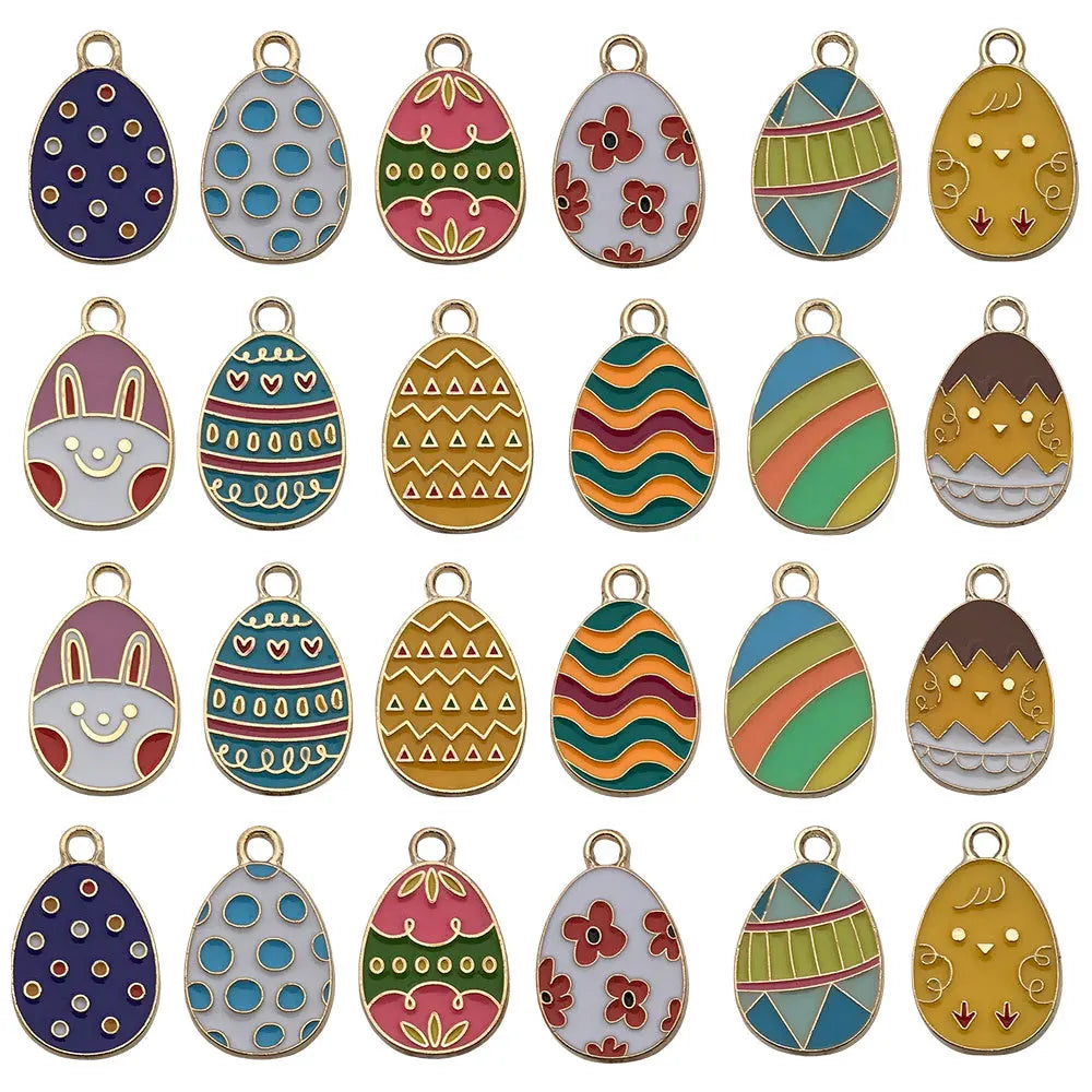 Mini Easter Egg Keychain Pendants - Colorful Alloy Charms for Parties & DIY Crafts