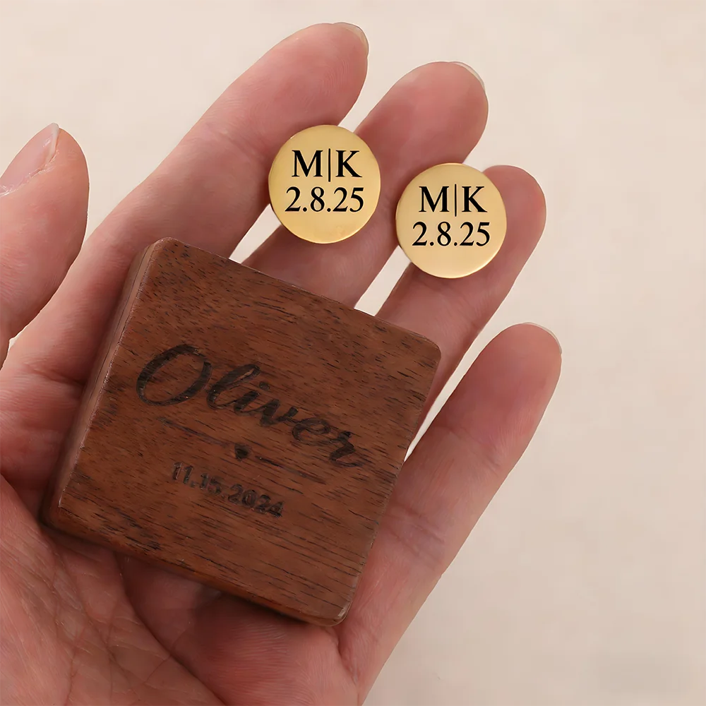 Personalized Engraved Cufflinks for Men – Monogram Initial & Date