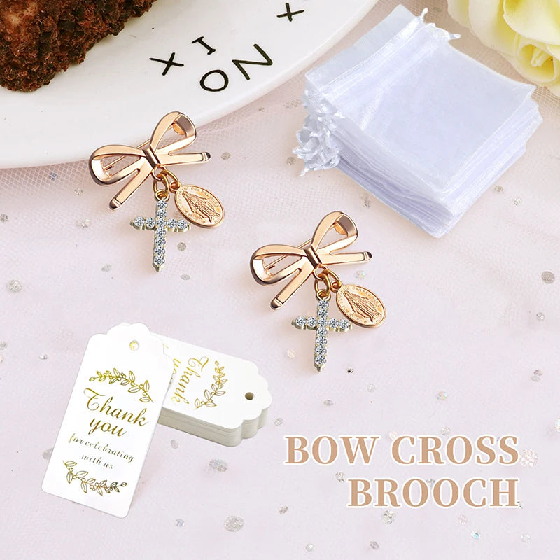 Wedding Favors Gold Bow Brooch Gift Set with Thank You Cards