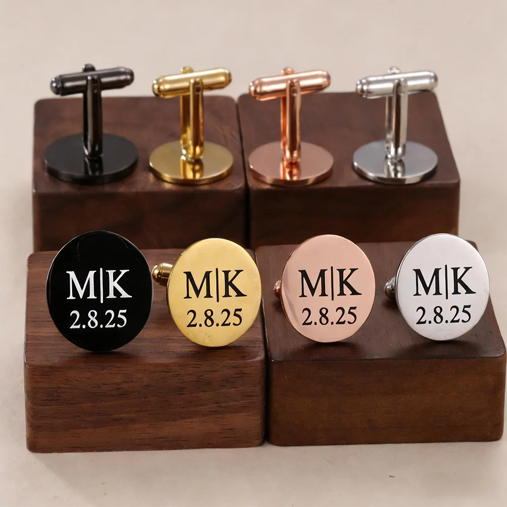 Personalized Engraved Cufflinks for Men – Monogram Initial & Date