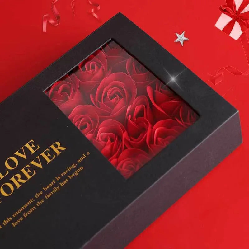 Rose Jewelry Box with 12 Eternal Roses - Valentine's Romatic Day Gift Set