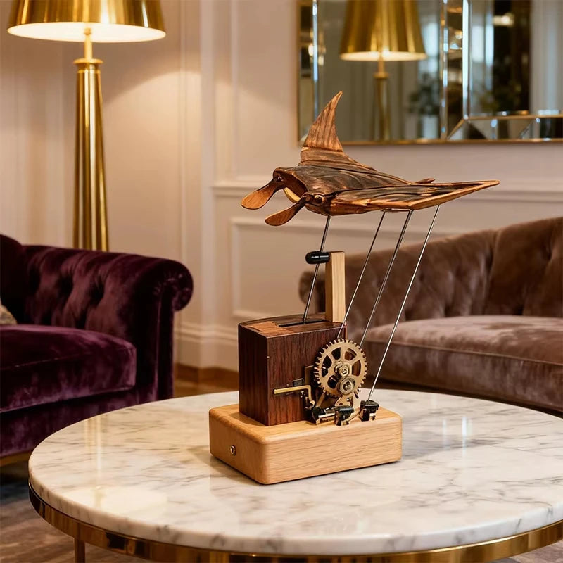 Hand-carved Flying Manta Ray Kinetic Sculpture - Unique Wooden Desktop Ornament for Home/Office Decoration & Birthday Gifting for Him or Her