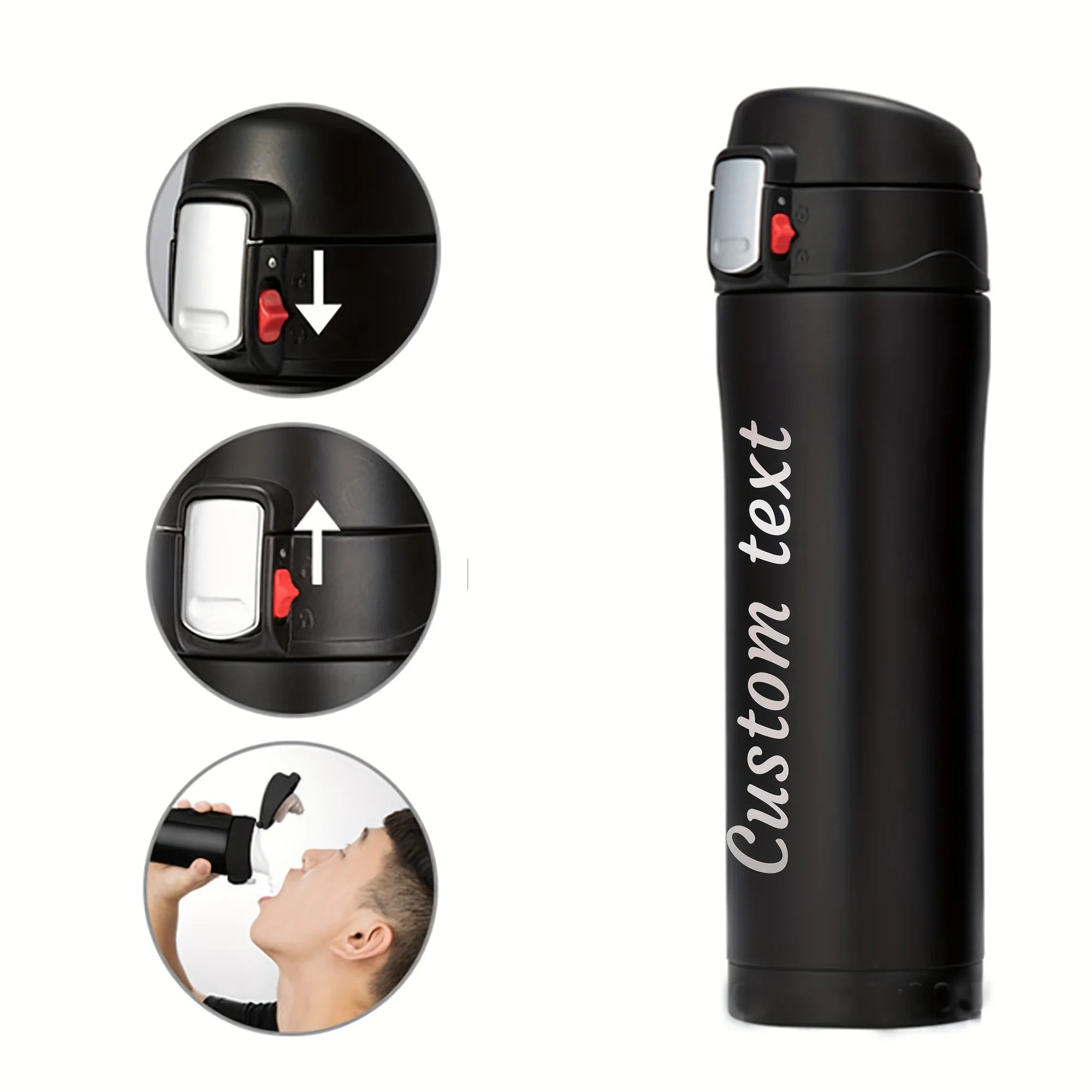 Personalized Laser Engraved Water Bottle – Insulated Stainless Steel 500ml with flip lockable lid