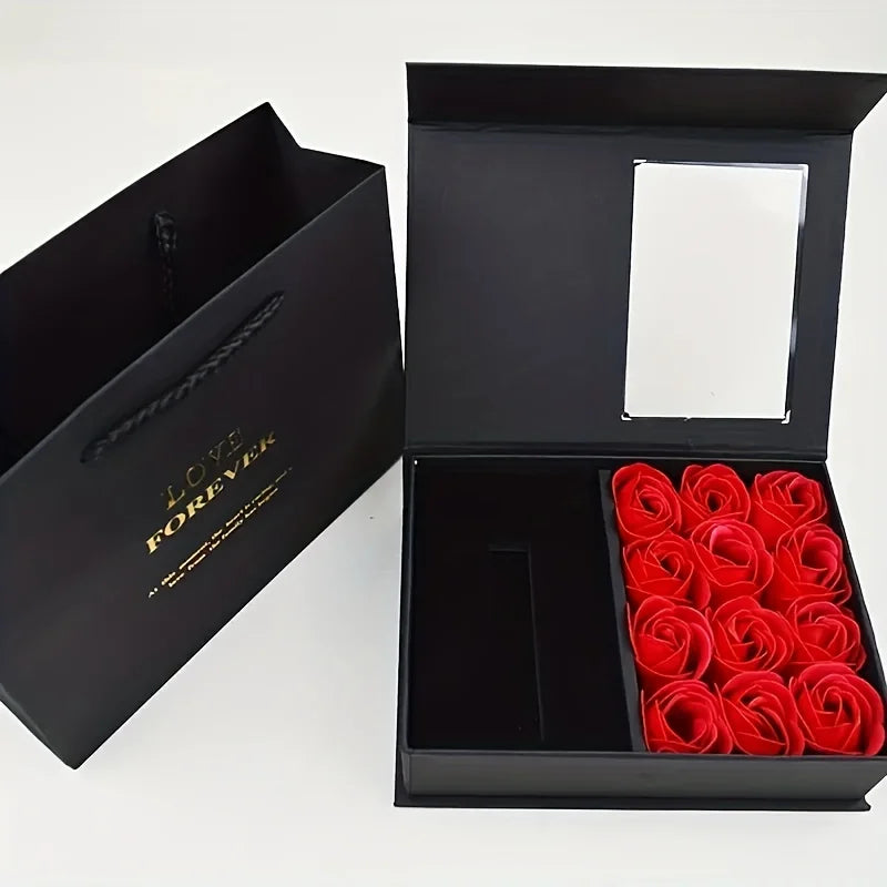 Rose Jewelry Box with 12 Eternal Roses - Valentine's Romatic Day Gift Set