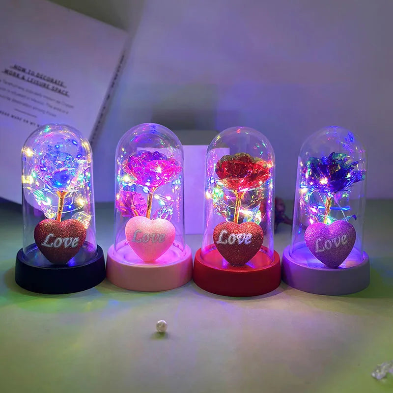 LED Rose in Dome with heart - Glowing Valentine's & Mother's Day Gift