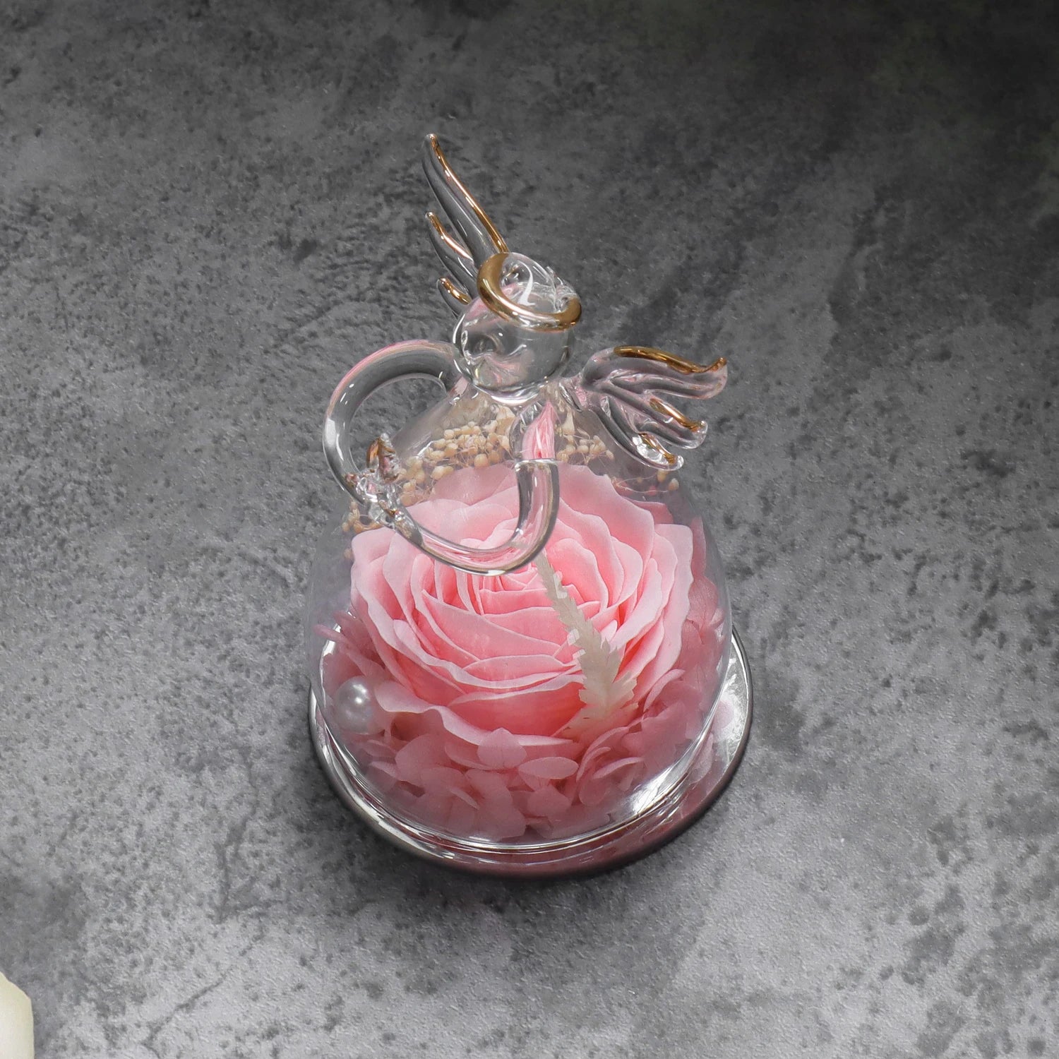 Soap Rose in Angel Glass Dome - Eternal Flower Gift